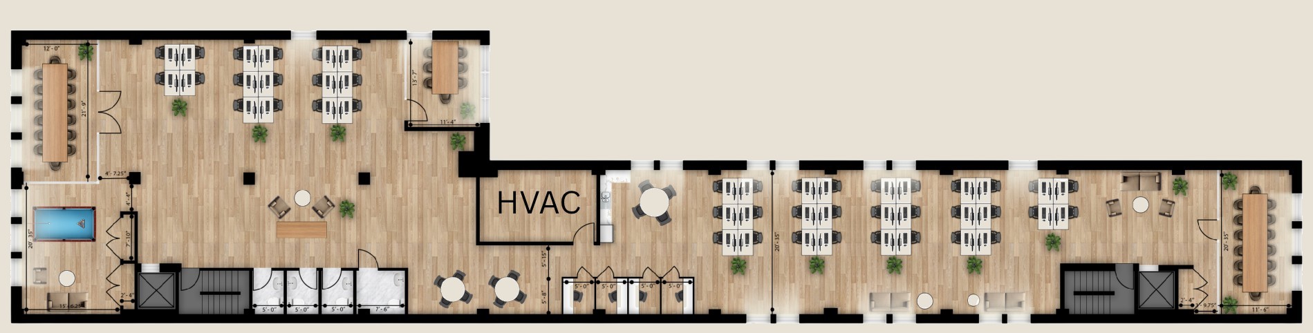 Floorplan 1: the entire 6th floor as an 8,308 square foot office with open workstations, two conference rooms, lounge and pantry
